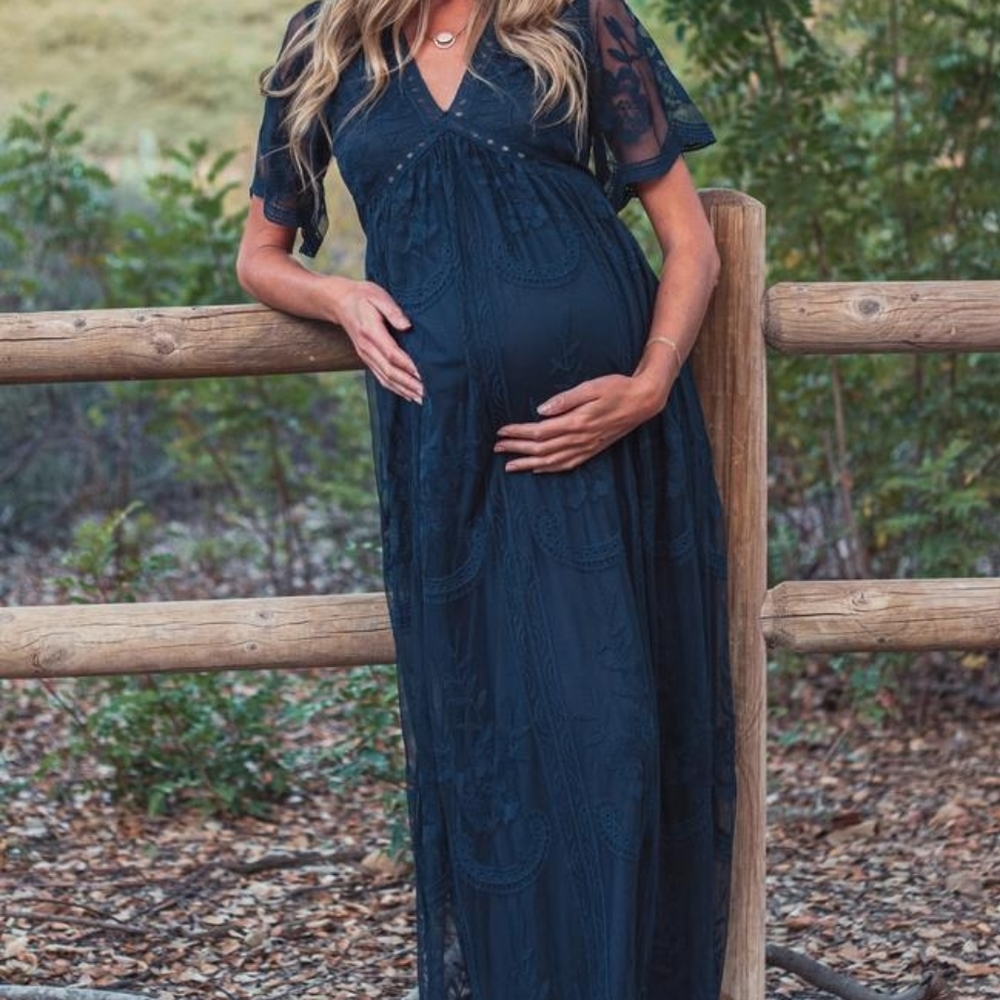 PinkBlush navy lace maternity dress